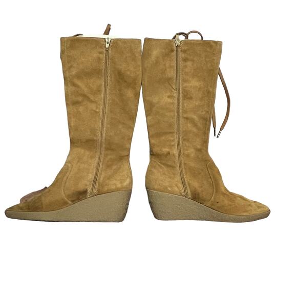 Michael Kors Size 10 Tan Suede Tan Lace Up Mid Calf Bohemian Wedge Sole Boots - Picture 3 of 9